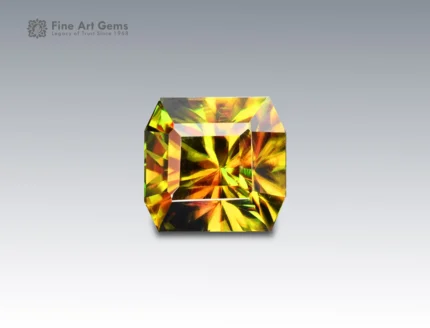 Natural 1.80 carat sphene cushion cut gemstone from Pakistan, fiery golden-green titanite ideal for rings, pendants, or collector jewelry