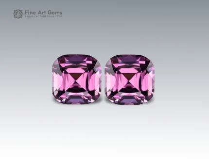 Natural 3.1 carat spinel pair with cushion cut from Tajikistan, vivid pink-purple gemstones ideal for earrings, rings, or fine jewelry