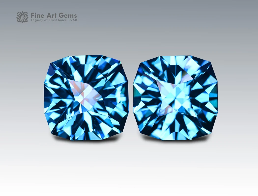 Natural 47.60 carat blue topaz pair with cushion cut from Brazil, vivid blue gemstones ideal for earrings, rings, or fine jewelry