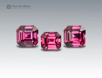 Natural 4.95 carat rhodolite garnet set with emerald cut gemstones from Africa, ideal for rings, earrings, pendants, or fine jewelry