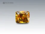 Natural 6.4 carat sphene cushion cut gemstone from Pakistan, golden orange titanite with fiery brilliance, ideal for rings or pendants