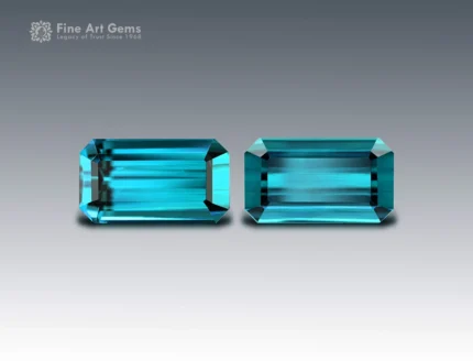 Natural 6.95 carat indicolite tourmaline pair with emerald cut from Afghanistan, deep blue-green gemstones ideal for rings, earrings, or fine jewelry