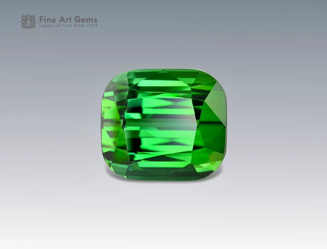 Natural 17.1 carat green tourmaline cushion cut gemstone from Afghanistan for ring, pendant, earrings, and fine jewelry collection