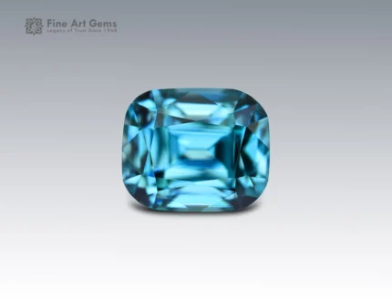 5.55 carat cushion cut blue zircon gemstone from Cambodia, perfect for a ring, pendant, or fine jewelry collection