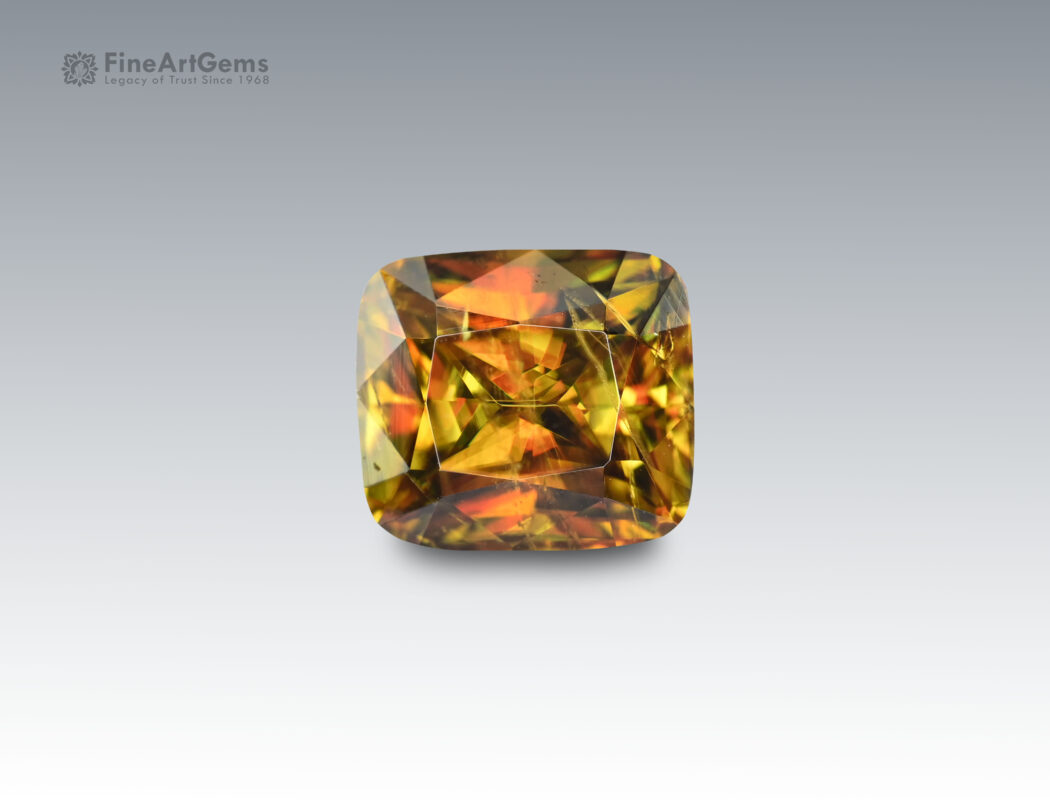 3.15 Carats Dashing Yellow Sphene Cushion Cut Gemstone