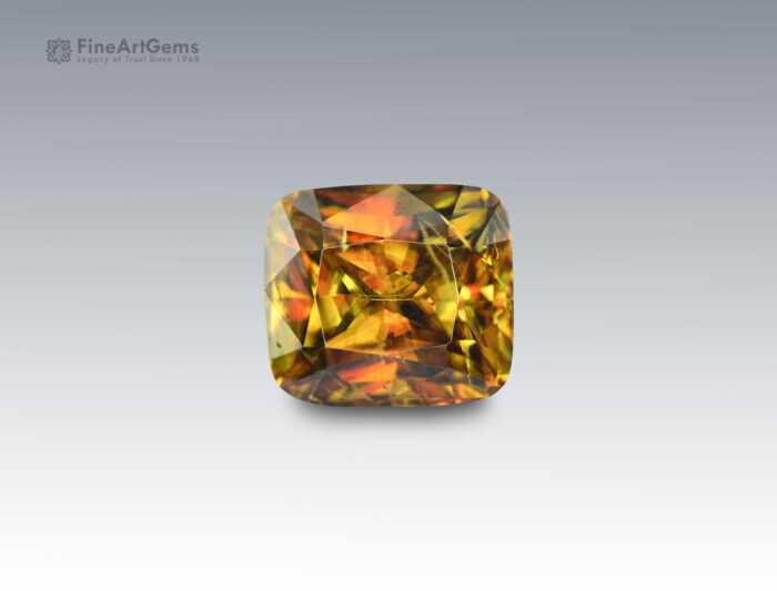 3.15 Carats Dashing Yellow Sphene Cushion Cut Gemstone