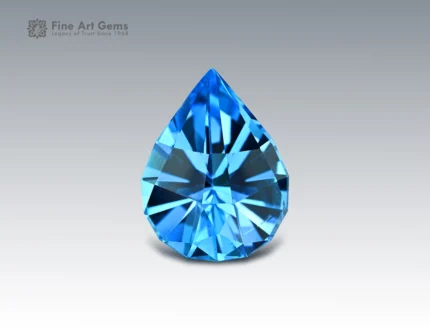 26.85 carat precision-cut pear shape blue topaz gemstone from Brazil, ideal for rings, pendants, and fine jewelry collections