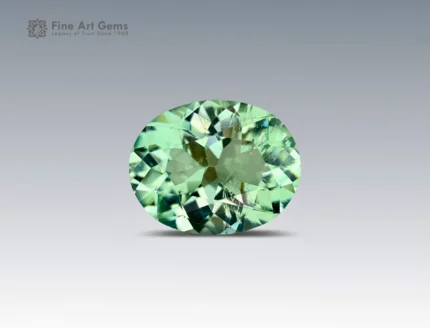 2.95 carat green tourmaline gemstone in oval cut from Afghanistan, faceted gem on neutral background