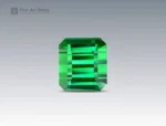 22.4 carat vivid green tourmaline gemstone in emerald cut from Afghanistan, rectangular faceted gem on neutral background
