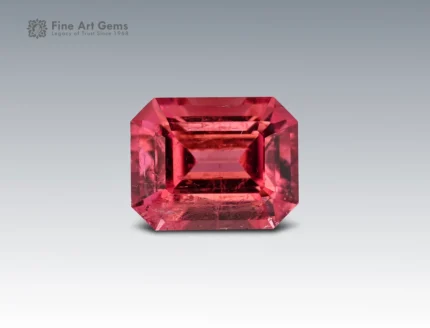 1.7 carat natural pink tourmaline gemstone with emerald cut from Afghanistan, showing vivid brilliance