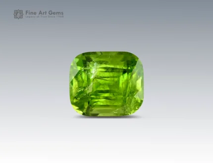 10.2 carat peridot gemstone with cushion cut from Pakistan, perfect for rings, pendants, and fine jewelry collections