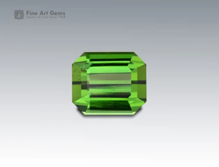 Natural 11.3 carat green tourmaline gemstone with emerald cut from Afghanistan, showcasing vivid color and clarity