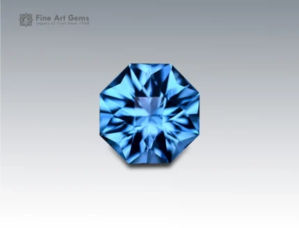 12.15 carat blue topaz with exceptional precision cut, displaying vivid sky-blue brilliance, from Brazil.