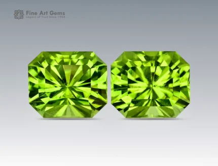 13.3 carat peridot pair with rectangular cut from Pakistan, ideal for matching jewelry designs like earrings or rings