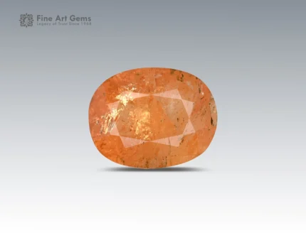 16 carat orange topaz gemstone in oval cut from Pakistan, faceted gem with natural inclusions on neutral background