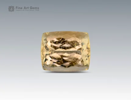 19 carat golden-yellow topaz in cushion cut from Pakistan, large faceted gemstone on neutral background
