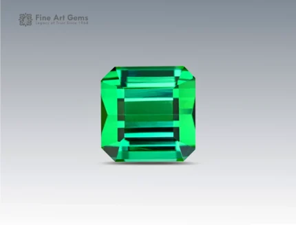 22.2 carat vivid green tourmaline with emerald cut, sourced from Afghanistan.