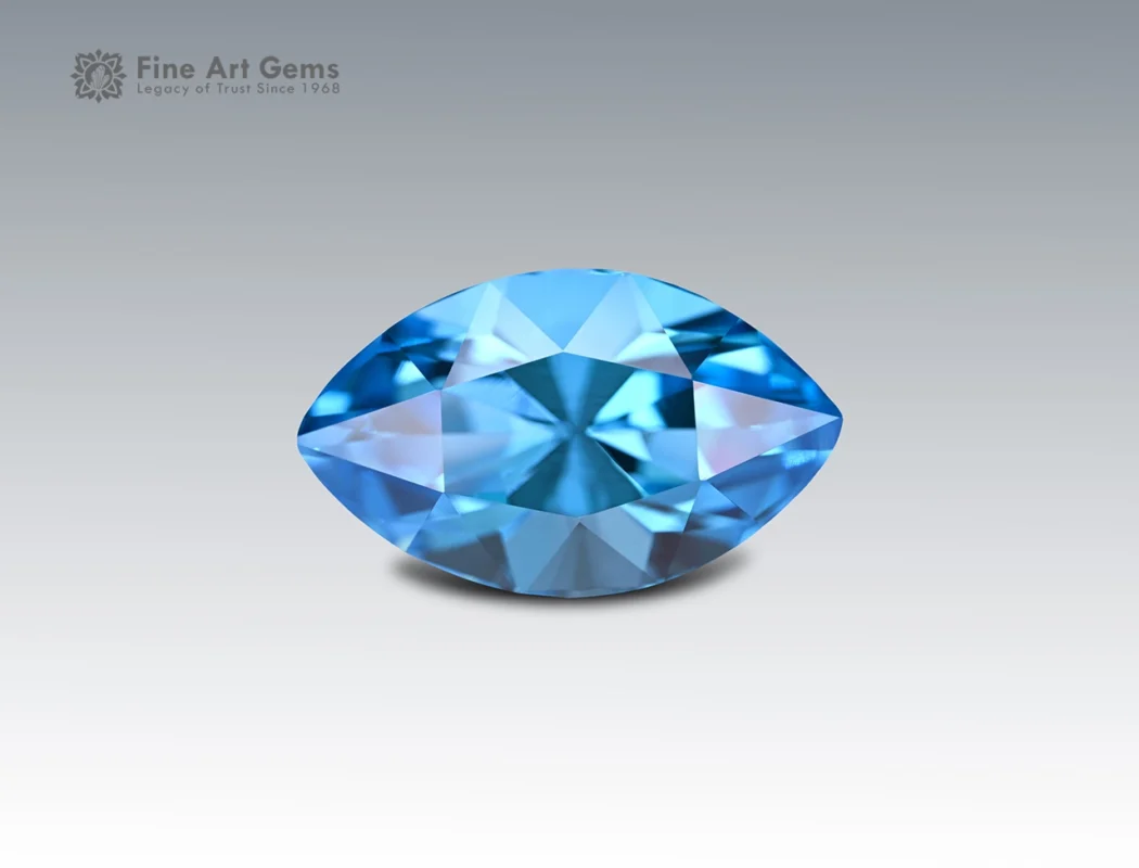 Natural 24.35 carat marquise-cut blue topaz gemstone from Brazil, perfect for elegant rings, pendants, and fine jewelry collections.