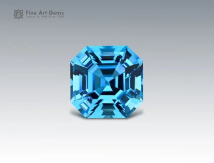 25 carat asscher cut blue topaz gemstone from Brazil, deep sky-blue gem for luxury rings, pendants, and jewelry collections