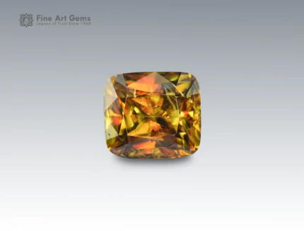 3.15 carat cushion cut sphene titanite gemstone from Pakistan, golden-green gem for jewelry rings and pendants