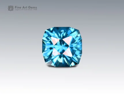 3.9 carat cushion-cut blue zircon gemstone from Cambodia, prized for its brilliance and ideal for rings, pendants, and fine jewelry collections.