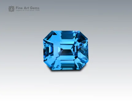32.25 carat emerald cut blue topaz gemstone from Brazil, vibrant sky-blue gem for rings, pendants, and fine jewelry collections