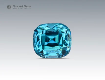 4.1 carat cushion cut blue zircon gemstone from Cambodia, perfect for fine jewelry such as rings, pendants, and luxury collections