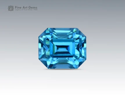 4.45 carat emerald cut blue zircon gemstone from Cambodia, perfect for fine jewelry such as rings, pendants, and luxury collections