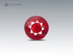 4.5 carat rhodolite garnet in round cut from Africa, vivid red faceted gemstone on neutral background