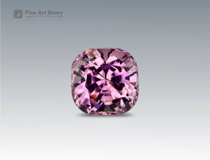 4.7 carat cushion-cut pink topaz gemstone with vivid blush-pink color from Pakistan.