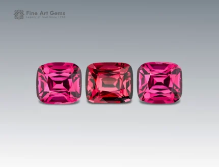 4.95 carat cushion cut rhodolite garnet gemstones from Africa, vivid pink-red gems for rings, pendants, and fine jewelry