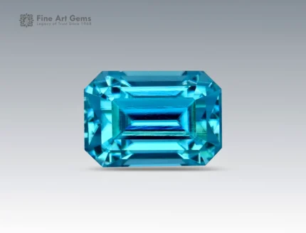 4.95 carat emerald cut blue zircon gemstone from Cambodia, perfect for fine jewelry such as rings, pendants, and elegant collections