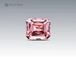 6.15 carat pink morganite gemstone in scissors cut from Nigeria, faceted rectangular gem on neutral background