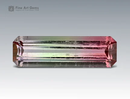 7 carat natural bi-color tourmaline gemstone from Afghanistan, emerald cut with pink and green tones