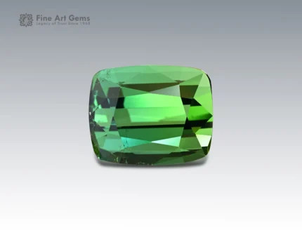 7.3 carat cushion cut green tourmaline gemstone from Afghanistan, perfect for fine jewelry such as rings, pendants, and luxury collections