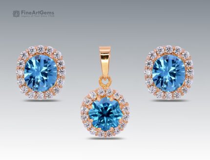 Stunning Blue Zircon Stud Earrings Pendant Gold Set