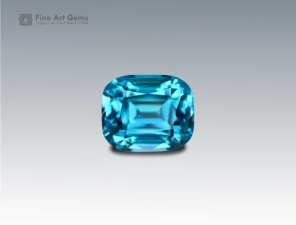 5.05 carat Cambodian blue zircon with cushion cut, displaying vivid brilliance.