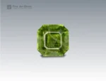A 5.45 carat Asscher-cut Peridot from Pakistan with unique Ludwigite inclusions, glowing in vibrant green, perfect for collectors and jewelry.
