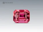 Brilliant 1.2 carat emerald cut pink tourmaline gemstone with vivid color and excellent clarity, sourced from Afghanistan.
