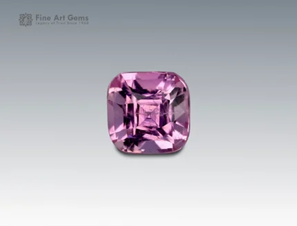 Delicate 1.25 carat pink topaz with cushion cut from Pakistan, featuring soft pastel-pink hues, fine clarity, and radiant brilliance.