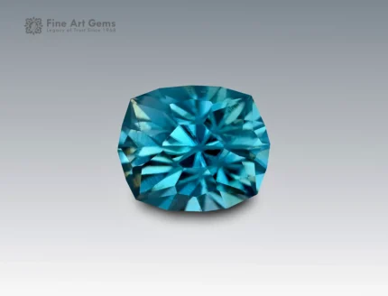 Natural 2.45 carat cushion cut blue zircon gemstone from Cambodia with exceptional sparkle, fine clarity, and vibrant brilliance.
