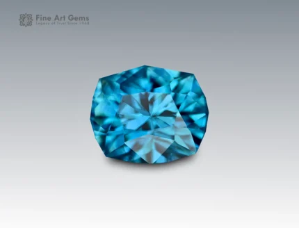 Natural 2.5 carat cushion cut blue zircon gemstone from Cambodia with vivid brilliance and excellent clarity.
