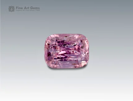 Exquisite 2.8 carat cushion-cut pink topaz from Pakistan, featuring soft blush-pink tones, sparkling brilliance, and natural inclusions that add unique character.