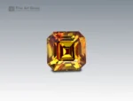 Natural 3 carat asscher cut sphene (titanite) gemstone from Pakistan with golden-green brilliance, excellent fire, and unique faceting.