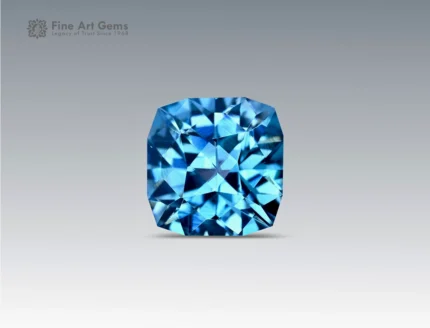 Vibrant 3.5 carat cushion-cut zircon from Cambodia, showcasing brilliant electric-blue color, fiery brilliance, and exceptional clarity.