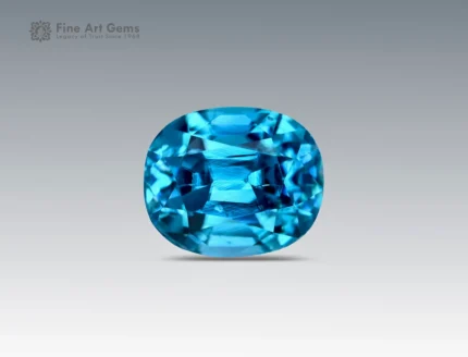 Natural 4.15 carat oval cut blue zircon gemstone from Cambodia with vivid blue color, fine clarity, and brilliant sparkle.