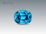 Natural 4.15 carat oval cut blue zircon gemstone from Cambodia with vivid blue color, fine clarity, and brilliant sparkle.
