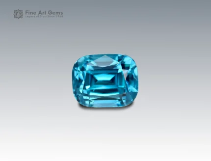 A 4.5 carat cushion-cut Zircon from Cambodia with vivid sky-blue brilliance, perfect for jewelry.