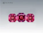 Brilliant 4.95 carat rhodolite garnet gemstones from Pakistan, expertly faceted in emerald cut, displaying vivid raspberry-red brilliance and exceptional clarity