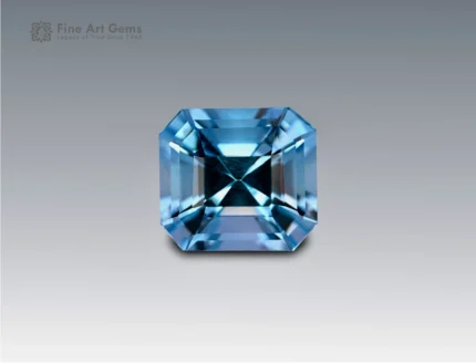 Emerald-cut sky-blue topaz gemstone weighing 8.15 carats from Brazil, with exceptional clarity and brilliance.